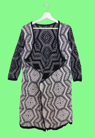 VINTAGE 90'S GRAPHIC FOLK PRINT OPEN CARDIGAN 3/4 SLEEVES