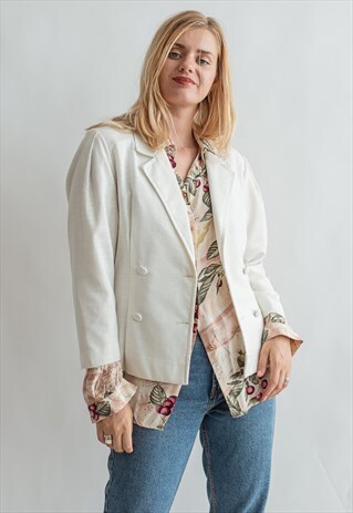 VINTAGE 80S CREAM WHITE DOUBLE BREAST JACKET