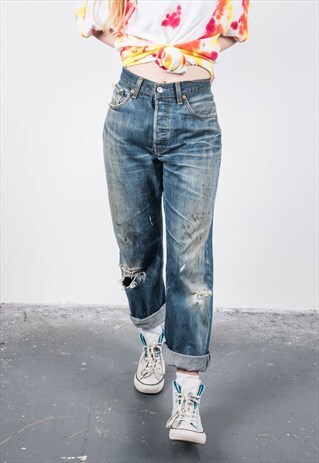 LEVI'S VINTAGE HIGH-WAISTED BLUE 501 PAINT MOM JEANS