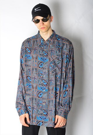 VINTAGE 90S ABSTRACT AZTEC LONG SLEEVE SHIRT
