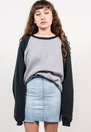 VINTAGE 90'S GREY BASEBALL STYLE PLAIN SWEATSHIRT JUMPER