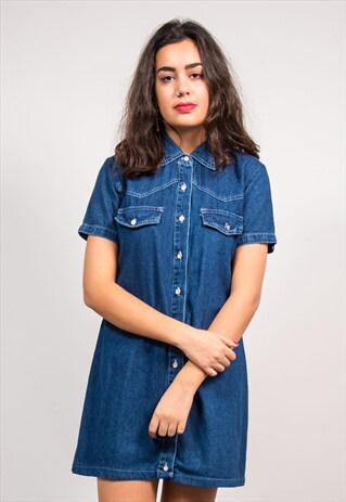 VINTAGE 90'S BLUE BUTTON FRONT DENIM MINI DRESS
