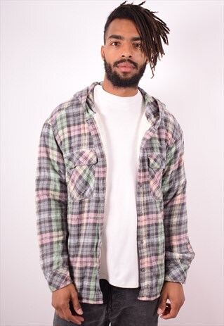 MENS VINTAGE LUMBERJACKET HOODIE MEDIUM MULTI CHECK 90S