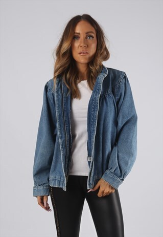VINTAGE DENIM BOMBER JACKET OVERSIZED UK 14 LARGE (CR3N)