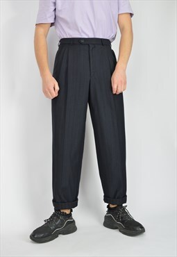 Vintage black striped classic straight suit trousers