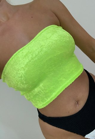 BANDEAU TOP IN NEON YELLOW VELVET
