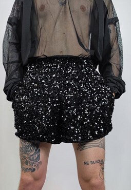 Black sequin shorts glitter pants sparkle festival joggers