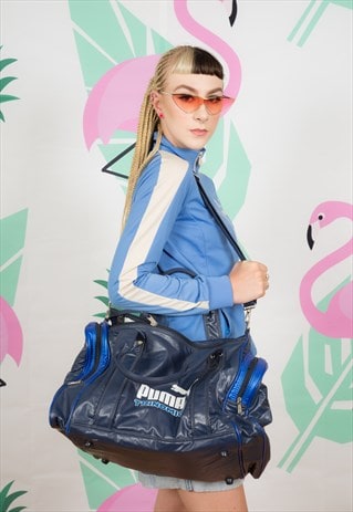 VINTAGE NAVY BLUE PUMA TRINOMIC HOLDALL GYM SPORTS BAG