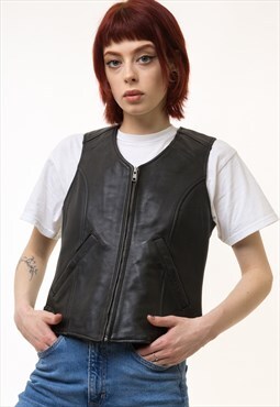 90s Vintage Leather Black Vintage Waistcoat Vest 5241