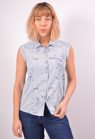 VINTAGE WRANGLER SHIRT SLEEVELESS BLUE