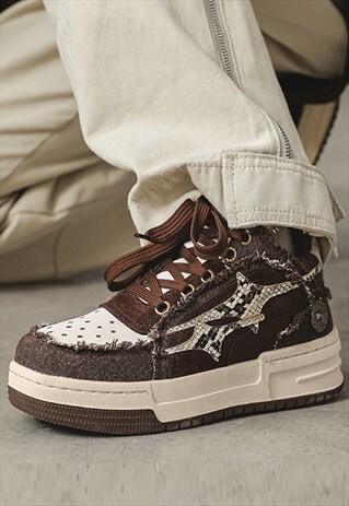 SNAKE PRINT SNEAKERS RIPPED SKATER SHOES GRUNGE TRAINERS