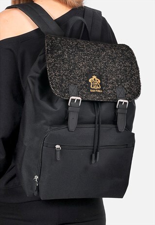 WOOL HERRINGBONE PANEL LAPTOP BACKPACK