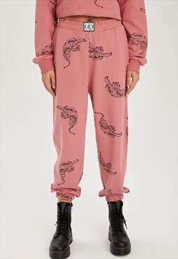 Woman Printed Knitted Jogger - Pink
