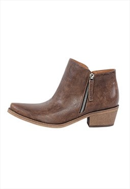 Side Zipper Western Chunky Ankle Boots
