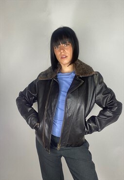 Vintage late 90s Lee Biker Jacket (worn leather effect)