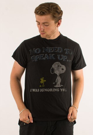 VINTAGE 90S BLACK PEANUTS WOODSTOCK T-SHIRT TEE