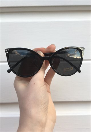 WOMENS VINTAGE 50S STYLE GEM BLACK CAT EYE SUNGLASSES