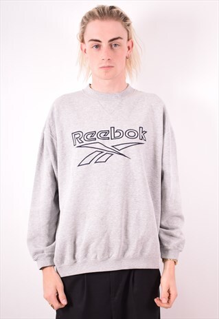 REEBOK MENS VINTAGE SWEATSHIRT JUMPER LARGE GREY 90S