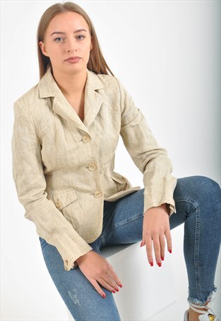 VINTAGE LINEN BLAZER JACKET IN BEIGE