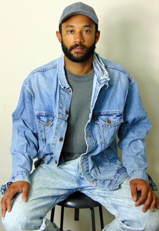 80S 90S GRUNGE THRASHED STONEWASH DENIM JEAN JACKET XL
