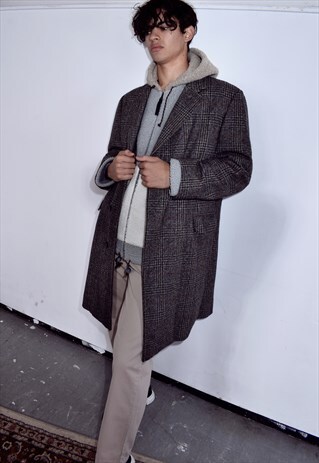 RARE VINTAGE BURBERRY'S GREY, WHITE AND RED WOOL COAT