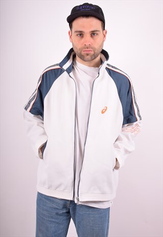ASICS MENS VINTAGE TRACKSUIT TOP JACKET XL WHITE 90S