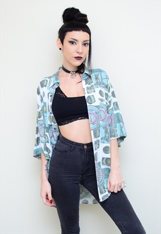 VINTAGE 90'S FUNKY ABSTRACT PATTERNED OVERSIZED SHIRT