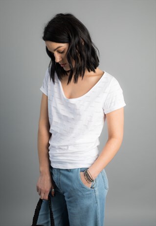 FARAFRA WIDE NECK T-SHIRT WITH JACQUARD PATTERN AND RAW EDGE