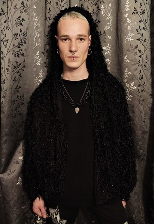 LOOSE OVERSIZE SPARKLE PARTY FLEECE TRANSPARENT FUR HOODIE