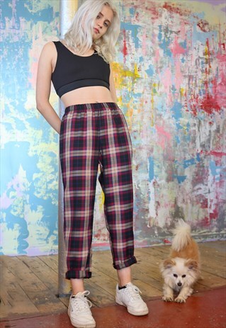 TAPERED TROUSERS IN MAROON CHECK TARTAN CLEAN LINES