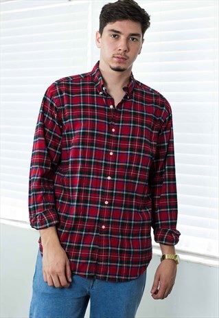 VINTAGE POLO RALPH LAUREN SHIRT CHECKED LOGO 90S L 10.9