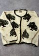 VINTAGE REY WEAR KNITTED CARDIGAN TREE PATTERNED CHUNKY KNIT