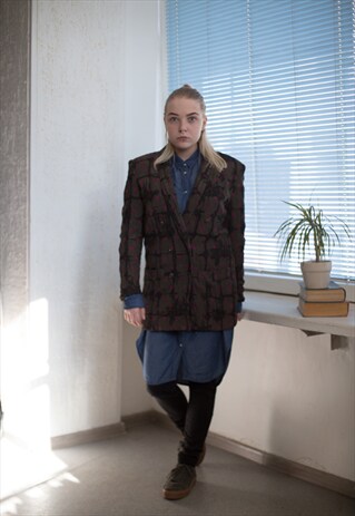 VINTAGE 80'S MULTICOLOUR PATTERNED DOUBLE BREASTED BLAZER