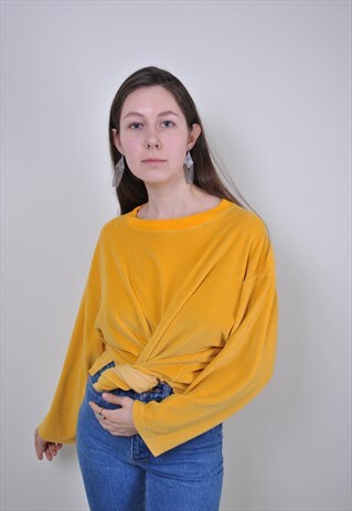 90S MINIMALIST SWEATSHIRT, VINTAGE YELLOW BLANK JUMPER
