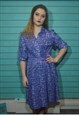 vintage 70s dress floral blue tea dress retro 