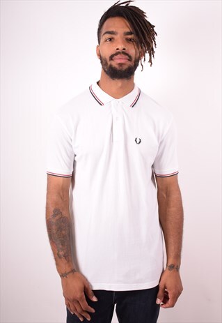 FRED PERRY MENS VINTAGE POLO SHIRT XL WHITE 90S