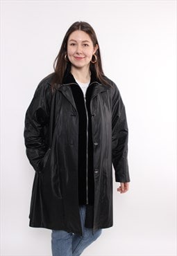Vintage trench coat, 90s woman minimalist jacket black 