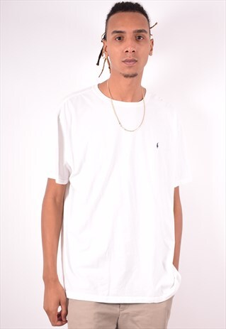 POLO RALPH LAUREN MENS VINTAGE T-SHIRT TOP XXL WHITE 90S