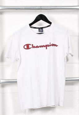 Vintage Champion T-Shirt in White Crewneck Logo Tee XS
