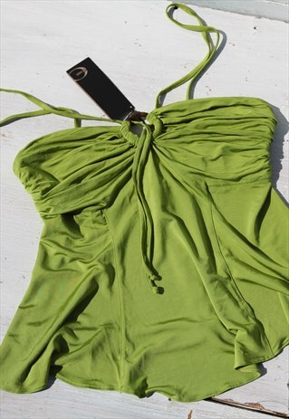 JUST CAVALLI GREEN VISCOSE JERSEY STRETCH TOP,TORTOISE HOOP