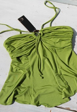 Just Cavalli green viscose jersey stretch top,tortoise hoop