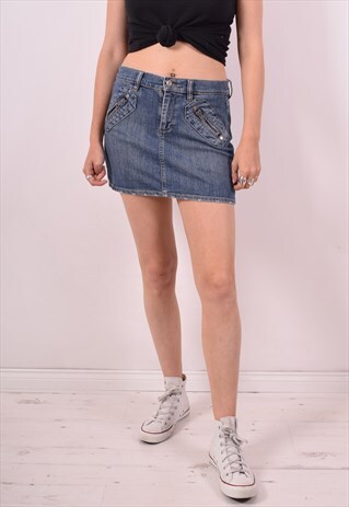 TOMMY HILFIGER WOMENS VINTAGE DENIM SKIRT W30 BLUE 90S