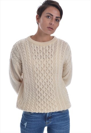 VINTAGE FISHERMANS CABLE KNIT JUMPER BEIGE