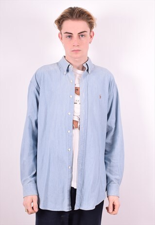 RALPH LAUREN MENS VINTAGE SHIRT LARGE BLUE 90'S