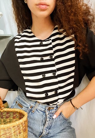 VINTAGE 80S MINIMALIST NAUTICAL HAUTE BOHEME BLOUSE TOP