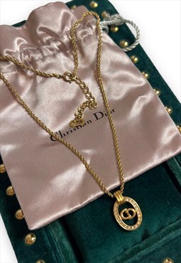 Vintage Dior necklace oval CD monogram gold tone diamante