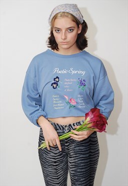 Embroidered Flower Crop Top (L/XL) jumper floral boho indie