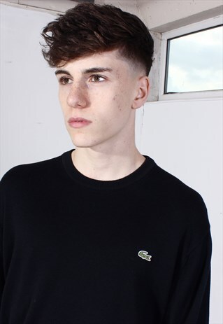 VINTAGE LACOSTE NAVY/BLACK FINE KNIT JUMPER