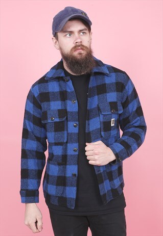 VINTAGE BLUE WOOL CHECK JACKET /R11067