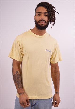 CHAMPION MENS VINTAGE T-SHIRT TOP MEDIUM YELLOW 90S